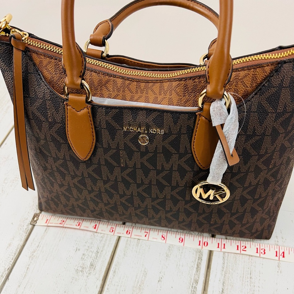 Michael Kors Signature Logo Austen Medium Satchel Bag Purse - Picture 10 of 11